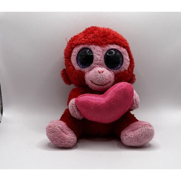 TY Beanie Baby Babies Stuffed Animal Plush Red Monkey Pink Heart - Picture 1 of 8